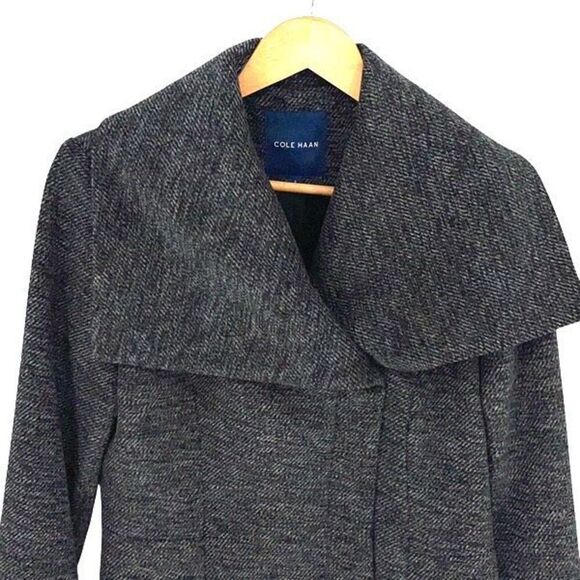 Cole Haan Womens Wide Collar Lined Wool Blend Wrap Zip Coat Charcoal Gray Size 6 - Picture 2 of 10